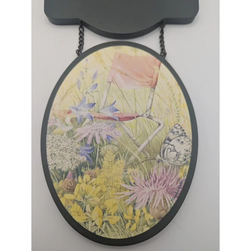Marjolein Bastin Vintage Welcome Friends Hanging‎ Wall Sign Floral Garden 1999